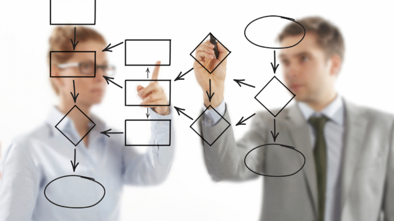 duas pessoas escrevendo em um quadro com canetões